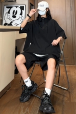 量大优供视频泡泡纱夏款连帽套装短袖短裤男CP74TZ-特p60，男装休闲套装，电商B371
