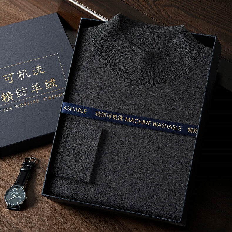 2025年秋季时尚都市套头常规款精纺可机洗18针半高长袖半高领,男装羊绒套衫,曼云男装羊绒