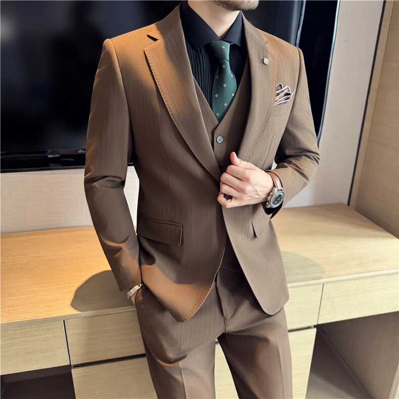 2025主推~高品质色织暗条纹平驳领一粒扣西服三件套SJT8062-P285,男装西服,电商A213