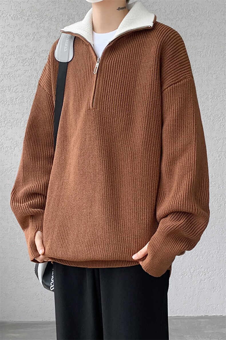 8XL-M立领半拉链毛衣男大码慵懒风宽松日系针织衫外套MY19002P78,男装针织衫/毛衣,电商B312