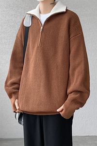 8XL-M立领半拉链毛衣男大码慵懒风宽松日系针织衫外套MY19002P78图片