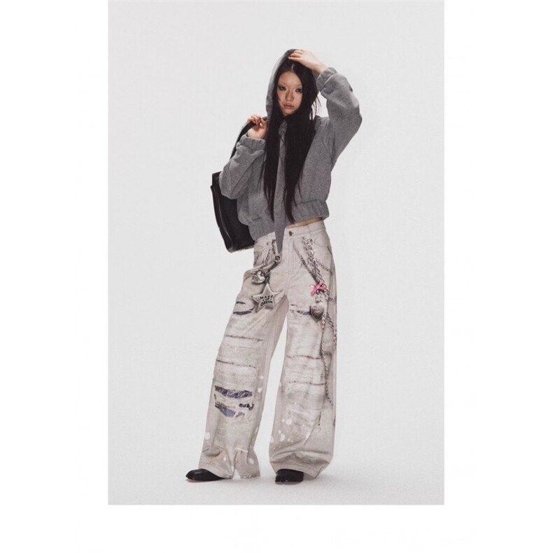 W10148-P60网图现货潮流美式高街链条印花牛仔裤原宿流行新款，男装牛仔裤，星座1608-2