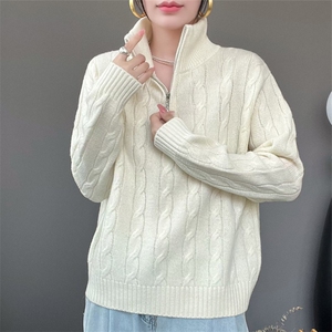 女士半拉链扭花毛衣衬衫简约秋冬保暖羊毛图片
