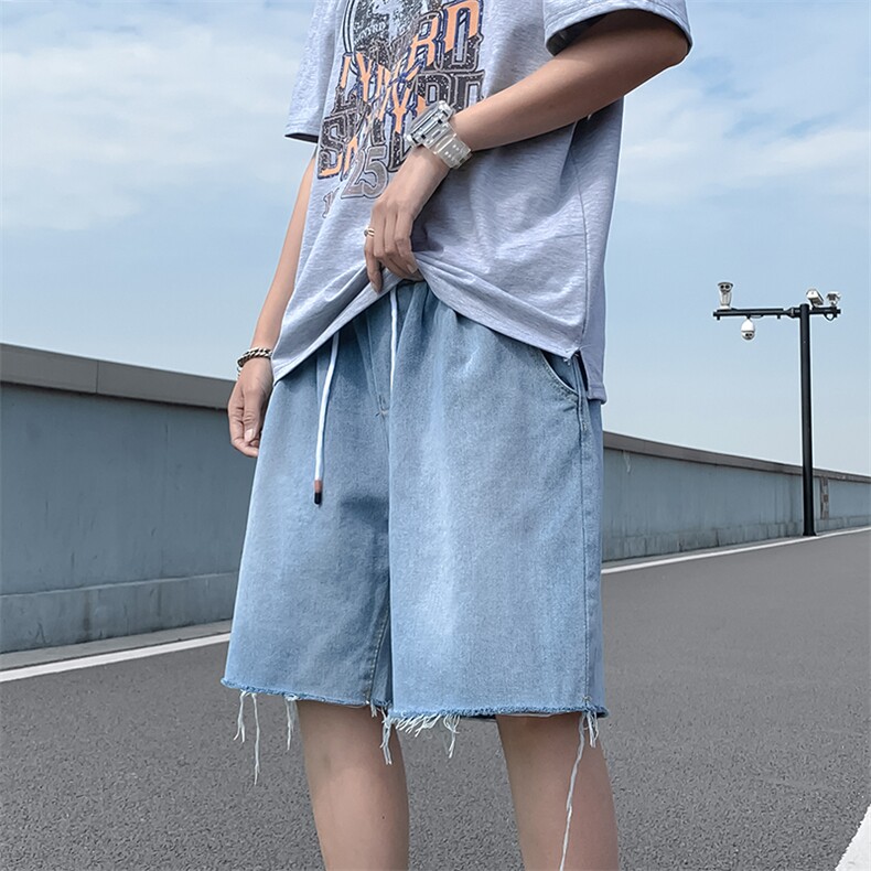 毛边牛仔短裤男夏季潮牌ins薄款宽松直筒潮流阔腿五分裤 K531-P30图片
