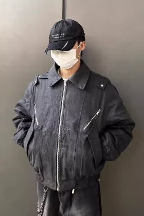 美式复古水洗拼接多口袋做旧解构拉链Bomber夹克外套短款JKK19P95,男装夹克,电商D256-2(原A064-2)