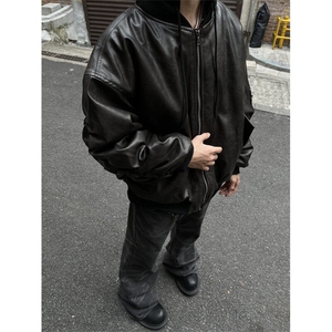 【有货】DM6022-P120美式复古连帽pu皮衣重磅工装加厚棒球服棉服图片