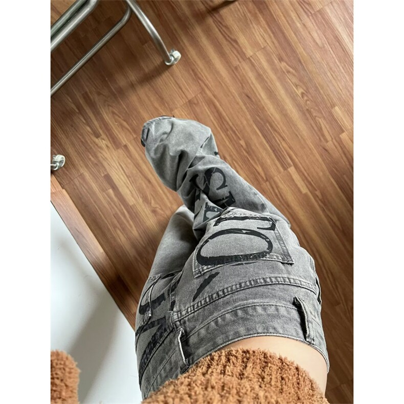 美式潮牌原创印花复古休闲直筒宽松高街百搭小个子长裤男,男装休闲裤,四季星座505