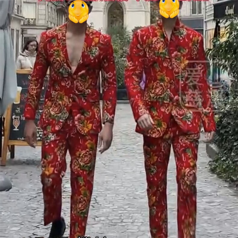 R1东北大花西服套装网红同款男女大码团队服风新中式表演出服,男装西服套装,星座115A(原星座507）