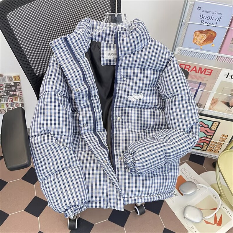 加厚男女立领棉衣千鸟格字母刺绣棉服面包服手塞棉,男装棉衣,星座410-6（原星座1304-1）