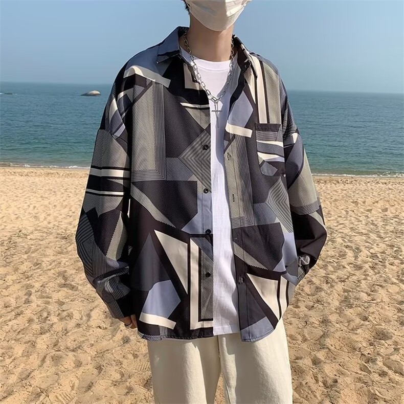 长袖衬衫男港风日系韩版潮流帅气衬衣C2223P28,男装衬衫,星座1116-2