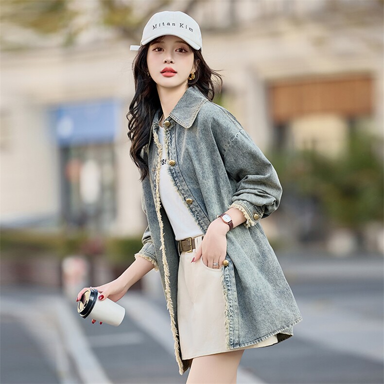 2025年春季新款牛仔外套气质减龄翻领磨毛牛仔外套女,女装短外套,1C080