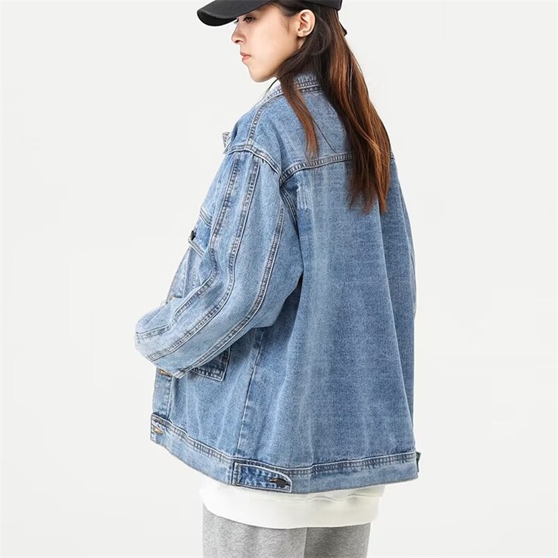 春款男女牛仔夹克工装口袋中性风贴标外套大码M-4XLJK009P60,男装夹克,星座1013-1