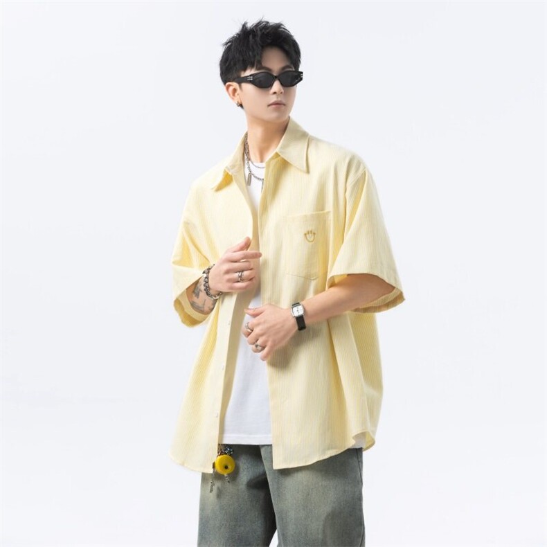 笑脸刺绣条纹短袖衬衫男 xh101-特p38图片