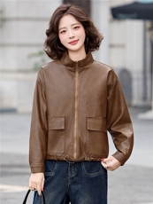 2026年春季新款现货潮流皮衣休闲外套气质时尚立领女装，女装皮衣，臻衣坊