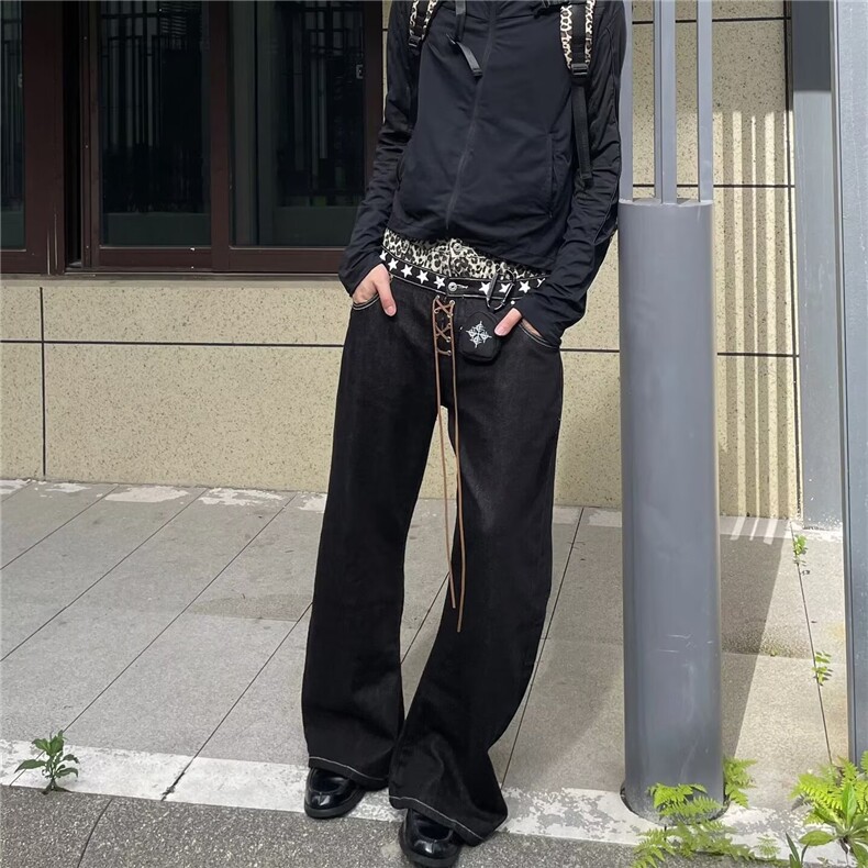 宽松阔腿牛仔裤女新款高腰慵懒风垂感拖地长裤NZ7099,男装牛仔裤,星座516A
