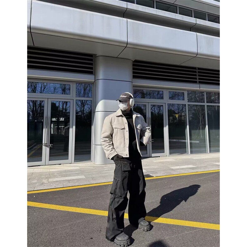 纯色外套男款2025春款杏色帆布工装廓形飞行员夹克休闲上衣,男装夹克,星座506A