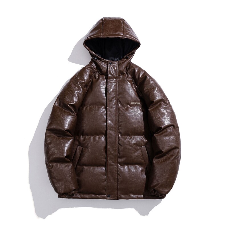 白底连帽鳄鱼纹金属装饰设计大码潮流休闲棉衣男MY77744P128控168，男装棉衣，星座227-7