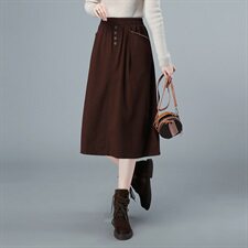 加厚纯棉半身裙秋冬休闲显瘦中长款高腰A字裙，女装半身裙，秋牧寒烟