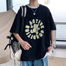 ！200g！2023春夏新款发泡印花男士纯棉宽松短袖T恤T2216P25，男装T恤，电商B220