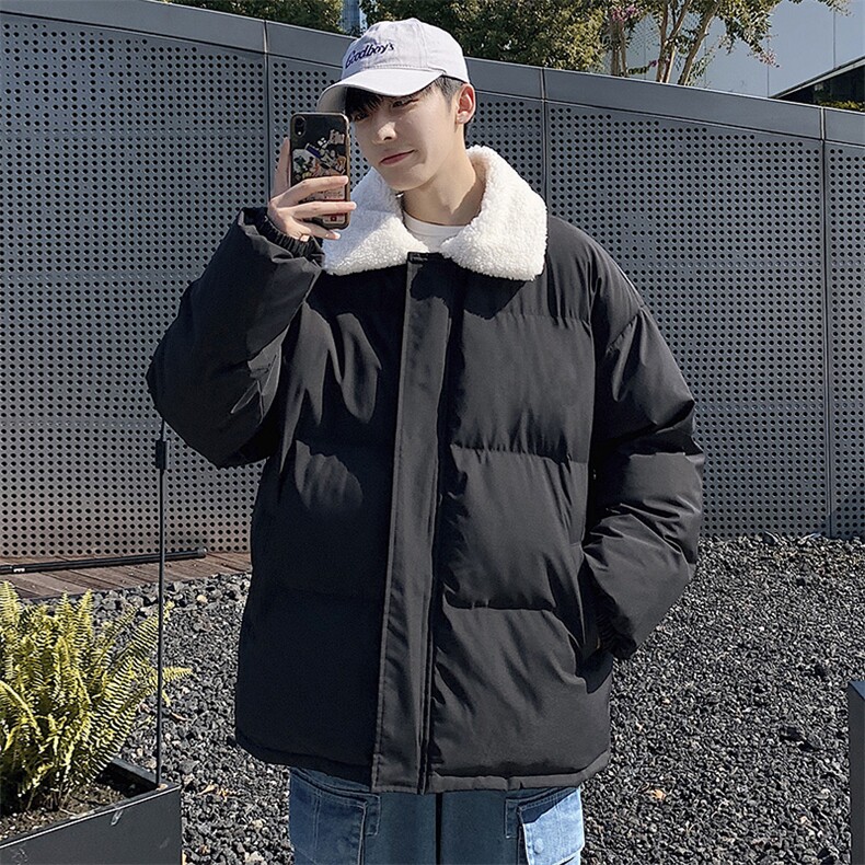 2023冬季男士羊羔毛翻领棉衣男纯色港风面包服棉服A071-Y277-P115,男装棉衣,电商A071
