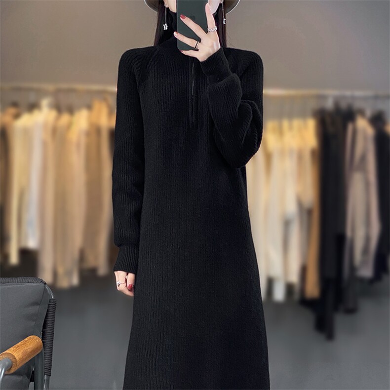女士羊毛衫女秋冬季保暖针织POLO领羊毛裙图片