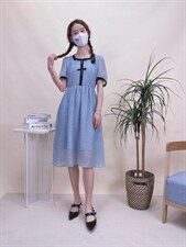 现货夏季新款植绒波点连衣裙，女装连衣裙，蘑小菇