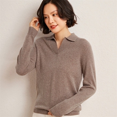 秋冬季35%羊绒65%羊毛休闲百搭12针polo领羊绒衫，女装羊绒衫，广悦羊绒