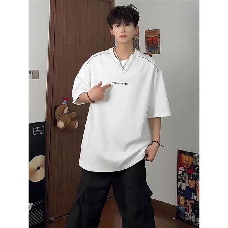 wassuphappy正肩短袖t恤男款夏季潮流美式痞帅上衣服休闲五分袖,男装T恤,星座1210-1