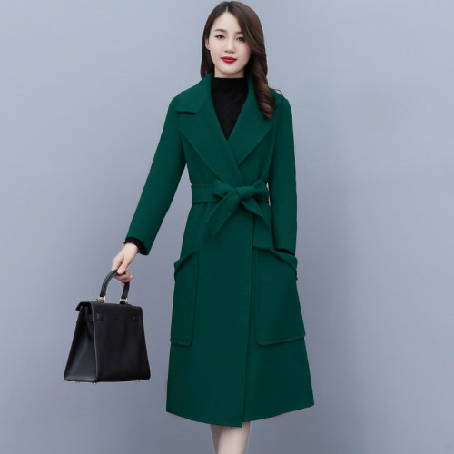 时尚简约大方系带欧版全羊毛长款大口袋双面羊绒大衣,女装毛呢外套,媚琳依坊