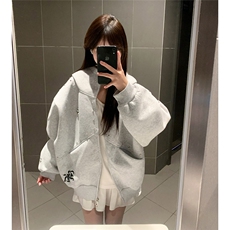 街头杜宾犬耳朵铆钉连帽卫衣男女生秋季宽松薄款拉链外套男-Y3159，女装短外套，星座601-1