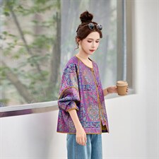 中古风女士真丝宋锦提花外套高端大方，女装短外套，素月