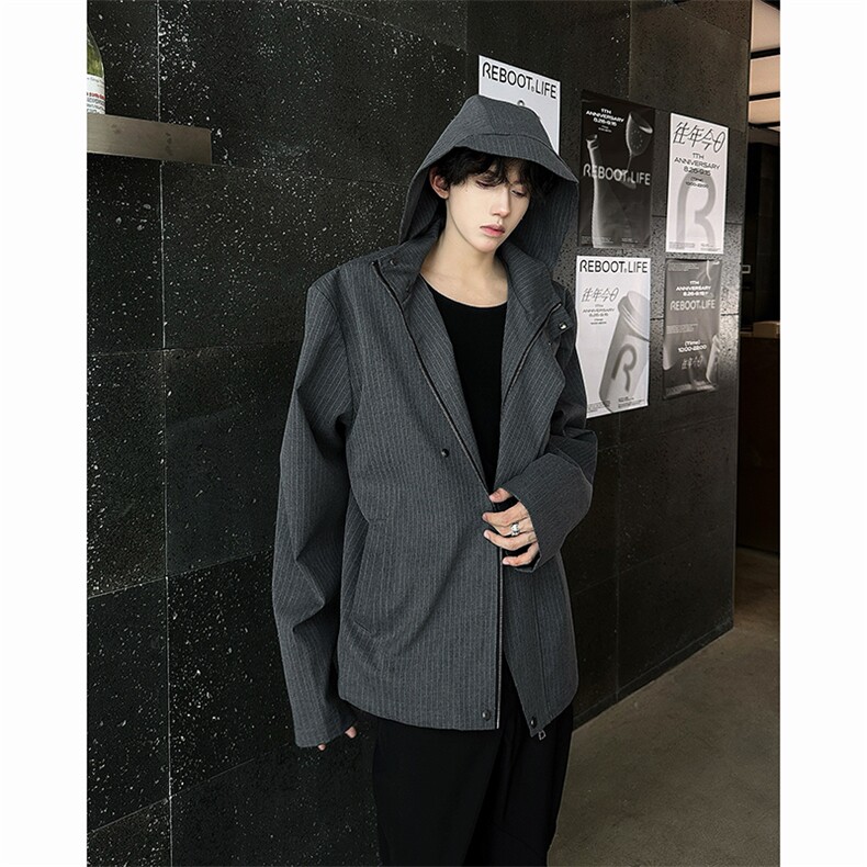 现货！25秋冬男士质感西服连帽条纹短款夹克外套特JK72-P118,男装夹克,电商B288