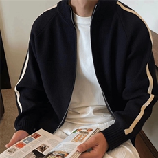 S04-P65开衫毛衣男春秋新款织带条纹设计感宽松慵懒风针织衫外套，男装针织衫/毛衣，星座215-1