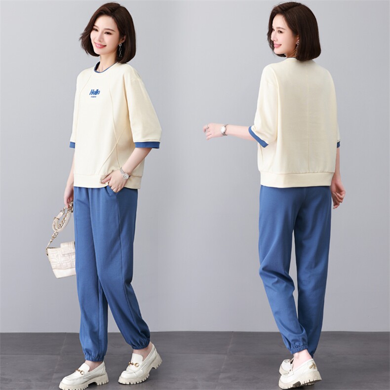 时尚运动休闲两件套女宽松显瘦百搭短袖长裤套装夏季新款韩版潮流，女装套装/套裙，依恋蒂丝