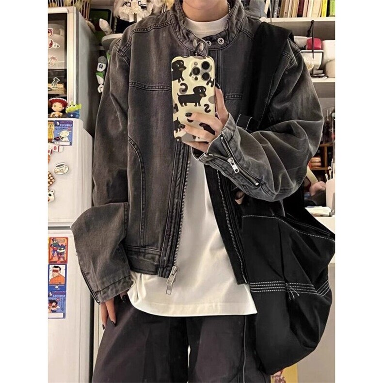 新款小众牛仔外套男款春秋季痞帅高级复古机车夹克潮LJK55288-P82,男装夹克,星座1008