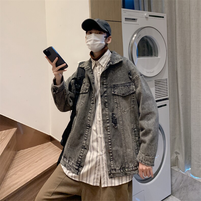 牛仔外套男春秋季高街潮牌休闲夹克港风帅气宽松外套JK0249-P62图片