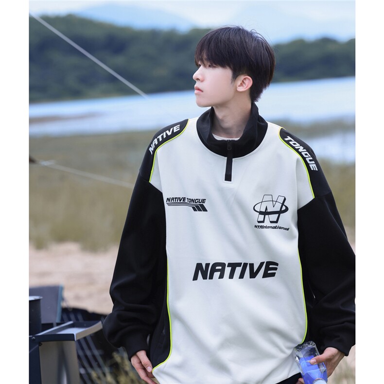 早秋新款拼接立领机车服卫衣WY7007-P75控98,男装卫衣,电商A072