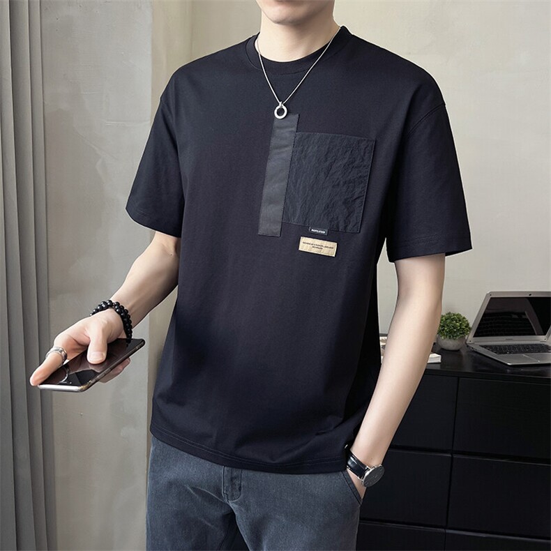 数据款男短袖T恤时尚潮流刺绣圆领贴袋短袖A329-5529-P50,男装T恤,电商A329