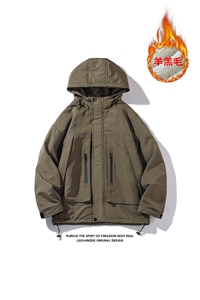 2025 冬季新款 港风白底大码大口袋羊羔毛棉衣M-5X HM22543-P110图片