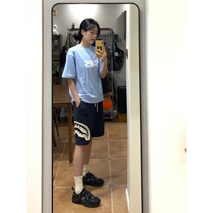 网图现货 美式宽松休闲鲨鱼发泡印花短裤男女DK014/P32图片