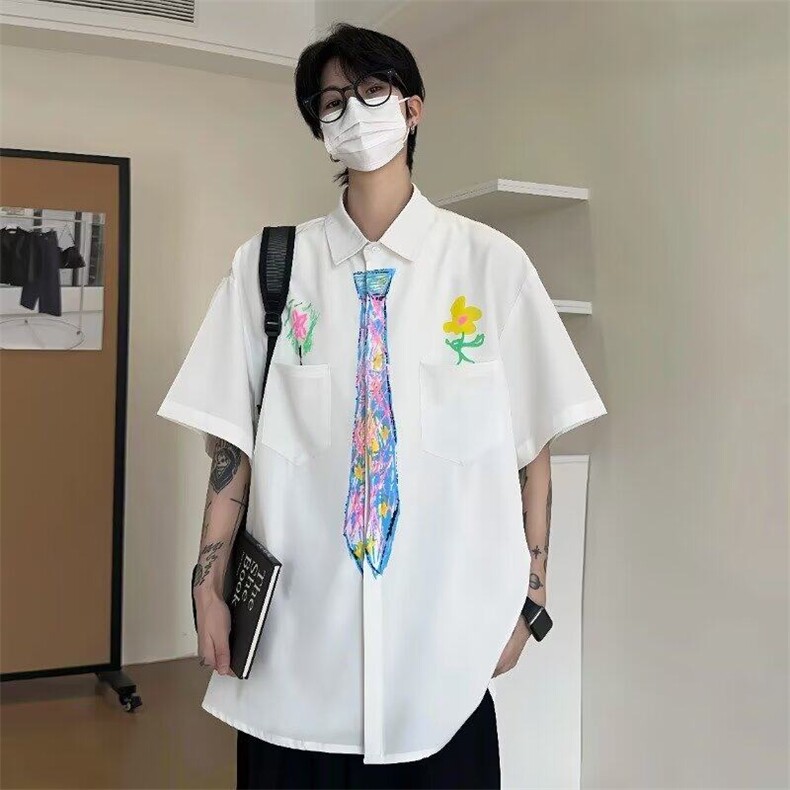 网图现货美式宽松手绘涂鸦学院风短袖衬衫CS553/P32,男装T恤,星座205-3