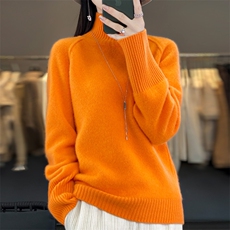 秋冬款加厚半高领插肩女宽松慵懒软糯毛衣针织打底上衣，女装羊毛衫，大美人高端店