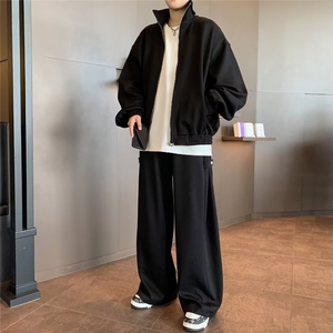 韩系感休闲运动套装男格雷系穿搭宽松卫衣外套裤子图片