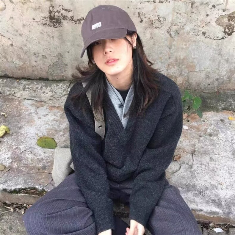 2026日系复古拼接假两件针织毛衣衫男女潮休闲V领上衣V30-P59网图，男装针织衫/毛衣，电商B245