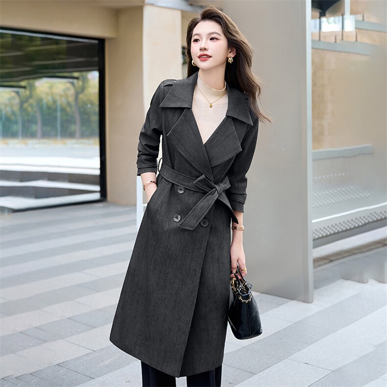 高级感红色风衣外套女2025春秋新款英伦风长款高端气质大衣,女装风衣,火爆靓佳人
