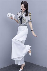 时尚新款两件套装女2021夏季数码印花套装阔腿裤图片