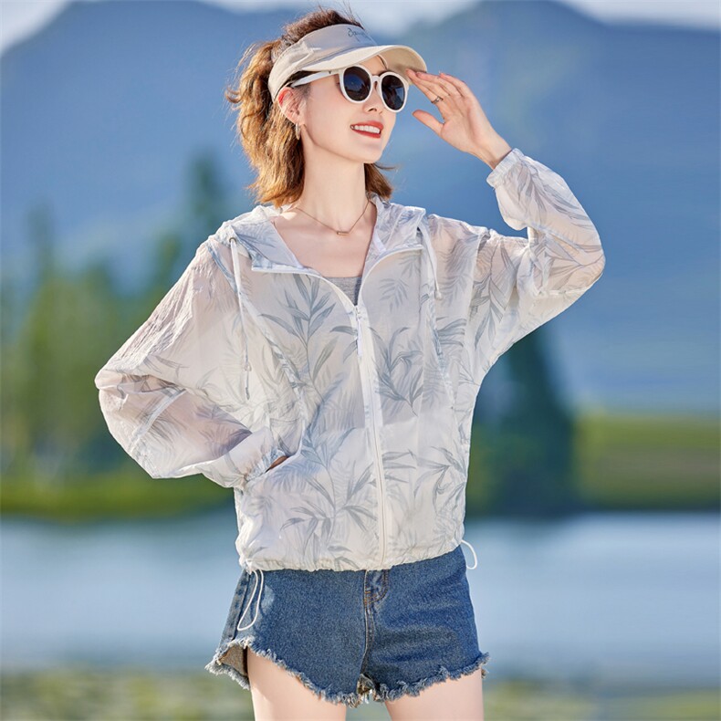 花色防晒衣女户外开衫2025夏季新款休闲时尚防晒服宽松透气薄外套,女装防晒衣,以桐