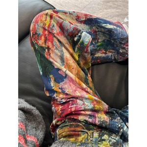 美式涂鸦油画牛仔裤男女设计感小众油漆直筒休闲裤潮L88299-P63图片