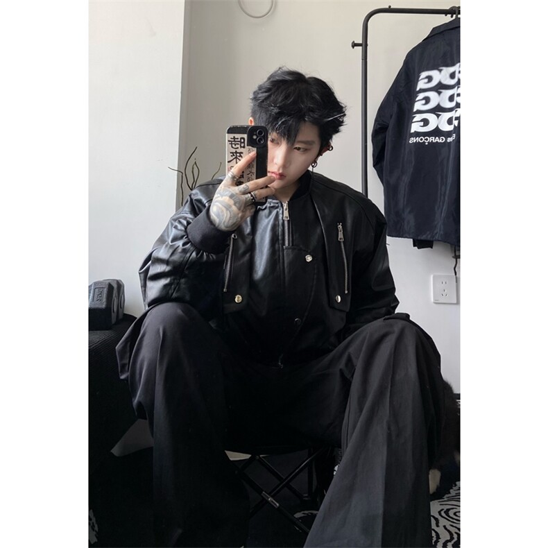 档口图现货PU皮夹克多拉链设计感假两件皮外套DY2317-特P80,男装夹克,星座1213