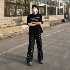美式风泼墨印花直筒牛仔裤男高街潮流休闲垂感百搭阔腿裤NK7117，男装牛仔裤，星座1116A（原606A-3）